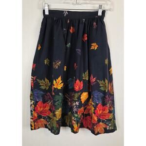 ModCloth Fall For Autumn Leaves Skirt Size 0 Navy Multi Side Button Zip Fall